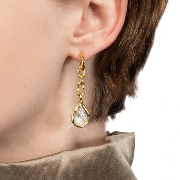 Alexis Bittar Asterales Gold Link Pear Drop Earrings - Picture 6 of 6